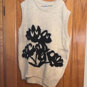 Maeve Cream V-Neck Sweater with Black Floral Design